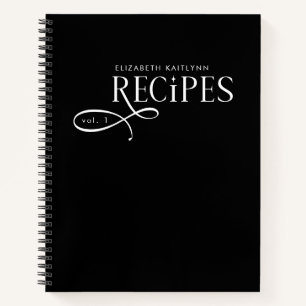 Cuaderno Recetas modernas elegantes personalizadas en negro