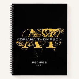 Cuaderno Recetas monogramadas modernas en negro y oro