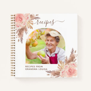 Cuaderno Recetas pampas césped flores rosas foto familiar