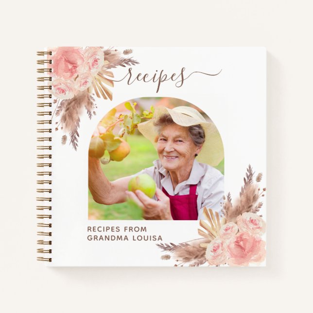 Cuaderno Recetas pampas césped flores rosas foto familiar (Anverso)