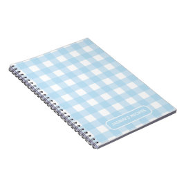 Cuaderno Recetas | Patrón de Gingham Azul Claro y Blanco