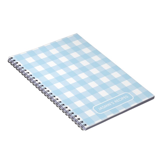 Cuaderno Recetas | Patrón de Gingham Azul Claro y Blanco (Lado Derecho)