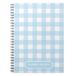 Cuaderno Recetas | Patrón de Gingham Azul Claro y Blanco