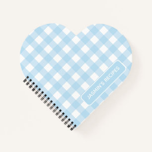 Cuaderno Recetas Patrón de Gingham Azul Claro y Blanco