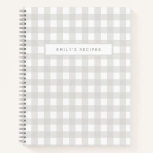 Cuaderno Recetas   Patrón de Gingham gris y blanco