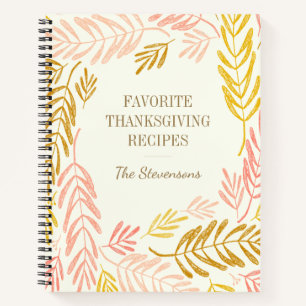 Cuaderno Recetas personalizadas de Acción de Gracias con ho