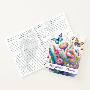 Cuaderno Recetas personalizadas de flores, corazones y mari