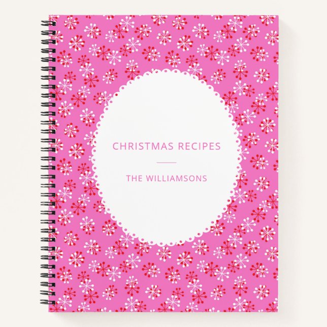 Cuaderno Recetas personalizadas de Navidad en rosa y rojo (Anverso)