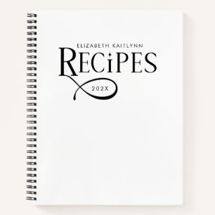 Cuaderno Recetas Personalizadas Modernas Elegantes Negras B