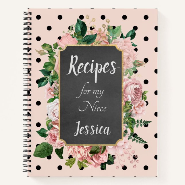 Cuaderno Recetas personalizadas para mi floral rosa de sobr (Anverso)