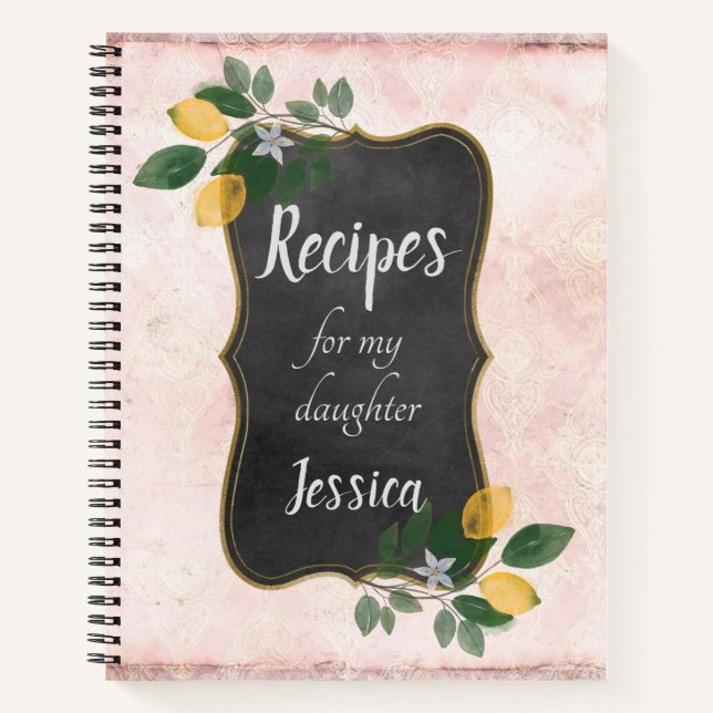 Cuaderno Recetas personalizadas para mi hija en rosa (Anverso)