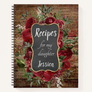 Cuaderno Recetas personalizadas para mi hija Floral Roja