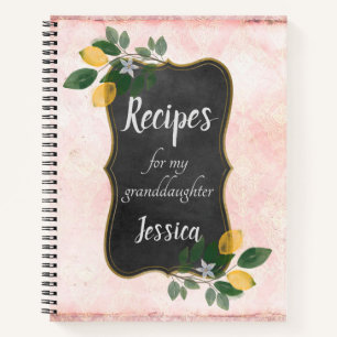 Cuaderno Recetas personalizadas para mi nieta sobre rosa