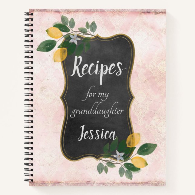 Cuaderno Recetas personalizadas para mi nieta sobre rosa (Anverso)