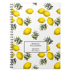 Cuaderno Recetas Personalizadas Patrón de Limón y Oliva