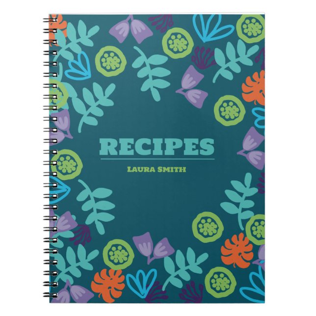Cuaderno Recetas personalizados bonito verde floral moderno (Frente)