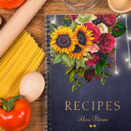 Cuaderno Recetas rústicas de rosas y girasoles de la marina