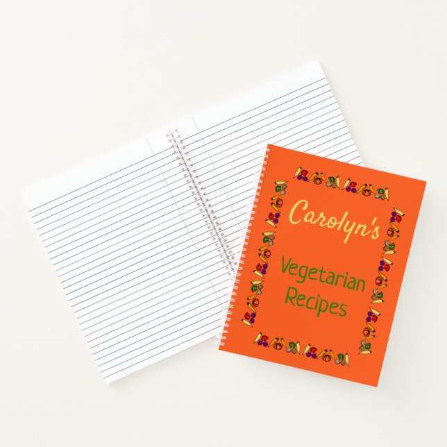 Cuaderno Recetas vegetarianas, nombre, verduras, naranja (Interior)