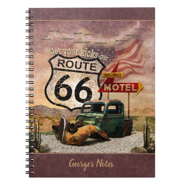 Cuaderno Recibir sus patadas en la Ruta 66 (personalizable) (Frente)