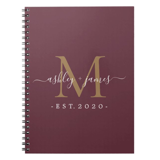 Cuaderno Recién casado Sr. Monogram Nombres Año Borgoña Oro (Frente)