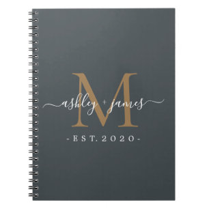 Cuaderno Recién casado Sr. Monogram Nombres Año Gris Oro