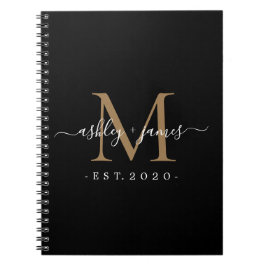 Cuaderno Recién casado Sr. Sra Monogram Nombres Año Negro O