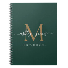 Cuaderno Recién casado Sr. Sra. Monogram Nombres Año Verde 