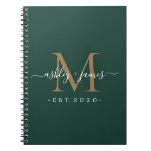 Cuaderno Recién casado Sr. Sra. Monogram Nombres Año Verde
