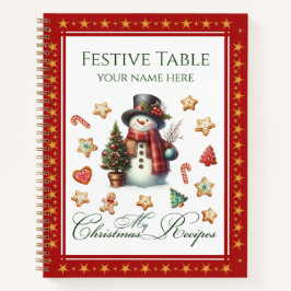 Cuaderno Recipe Book Snowman & Christmas Cookies Red