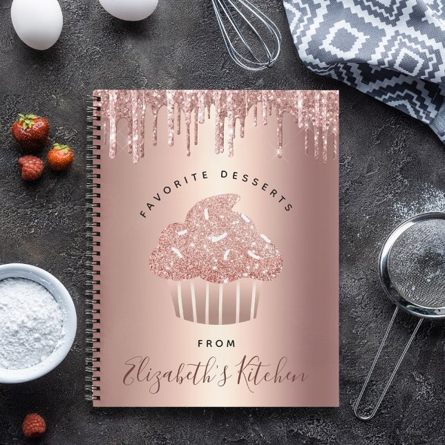 Cuaderno Recipe Cookbook Cupcake Rosa Gold Copper Purpurina (Subido por el creador)