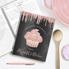 Cuaderno Recipe Cookbook Cupcake Rosa Purpurina de oro en n