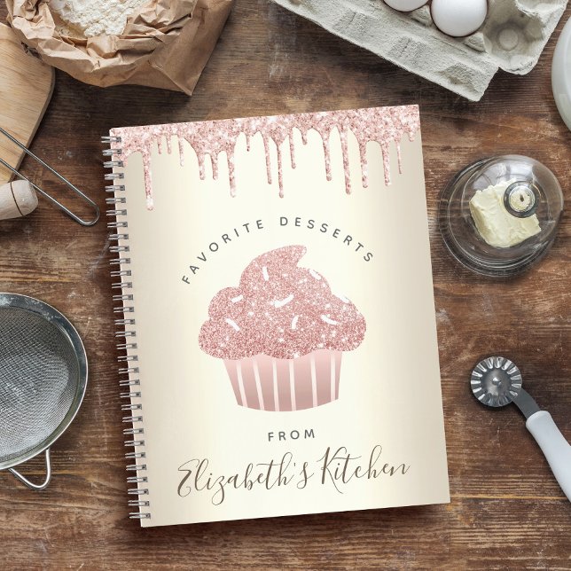 Cuaderno Recipe Cookbook Pink Glitter Cupcake Bakery Gold (Subido por el creador)