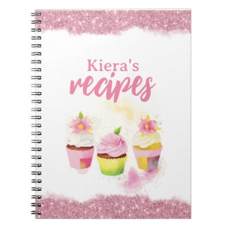 Cuaderno Recipitaciones Cupcake Purpurina rosa portátil per