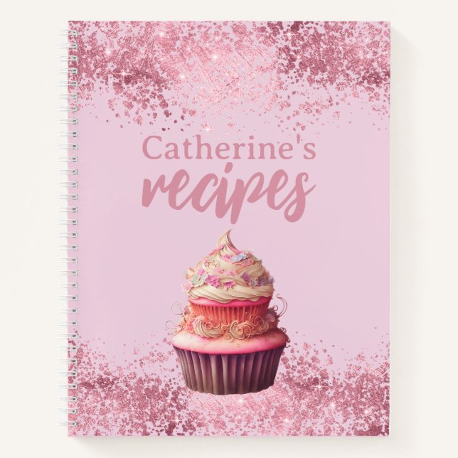 Cuaderno Recipitaciones Cupcake Purpurina rosa portátil per (Anverso)