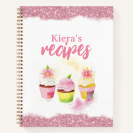 Cuaderno Recipitaciones Cupcake Purpurina rosa portátil per