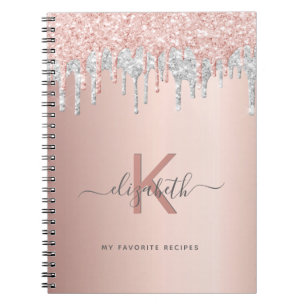 Cuaderno Recipitaciones monograma purpurina rosa de plata d