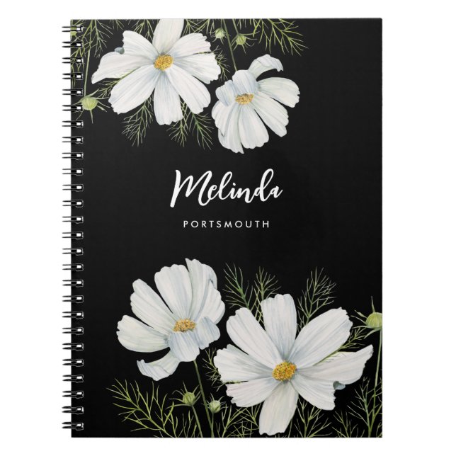Cuaderno Recubrimiento botánico de las flores de cosmos bla (Frente)