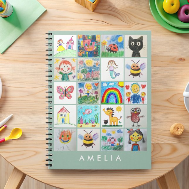 Cuaderno Recuerdo de Arte Infantil Colaje de 20 Dibujos (Turn your child’s precious drawings into a cherished keepsake with this personalized notebook. )