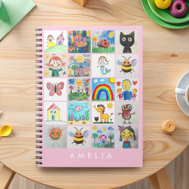 Cuaderno Recuerdo de Arte Infantil Colaje de 20 Dibujos (Turn your child’s precious drawings into a cherished keepsake with this personalized notebook.)