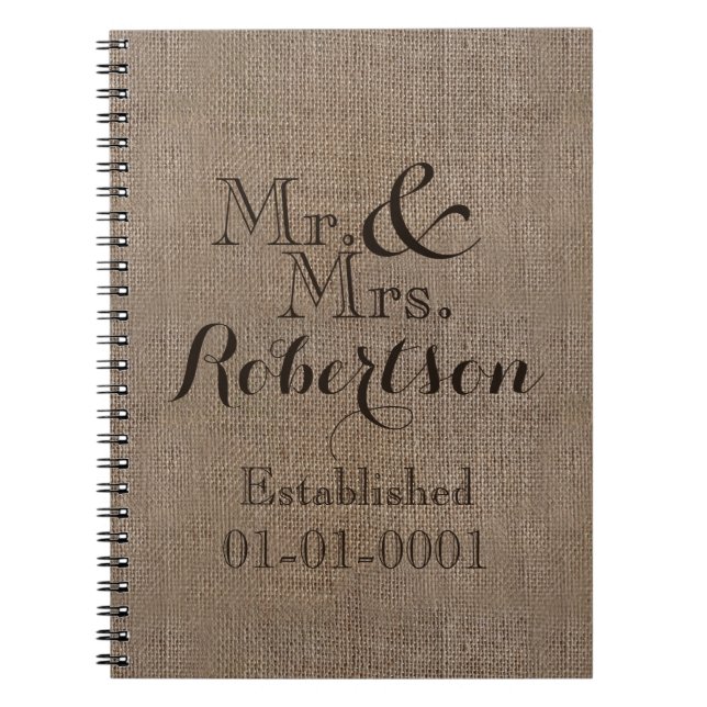 Cuaderno Recuerdo rústico personalizado de la boda de la (Frente)