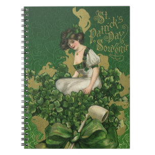 Cuaderno Recuerdo vintage del Día de San Patricio, muchacha