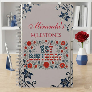 Cuaderno Recuerdos del hito del 1er cumpleaños Flores patri