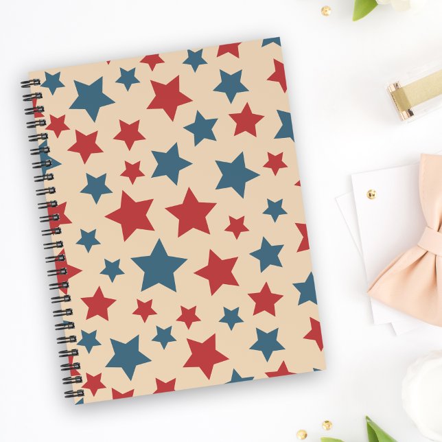 Cuaderno Red and Blue Stars, 4th of July, Beige Background (Subido por el creador)