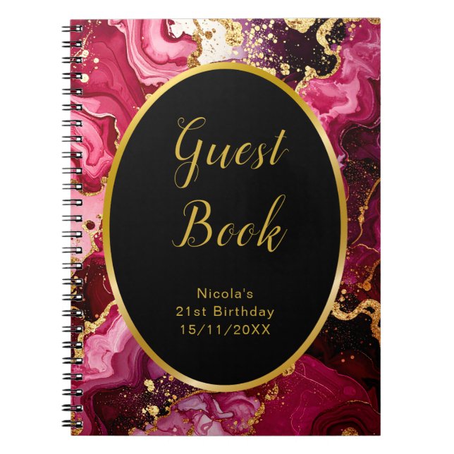 Cuaderno Red and Gold Marble Agate Birthday Guest Book (Frente)