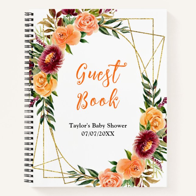 Cuaderno Red and Orange Floral Baby Shower Guest Book (Anverso)