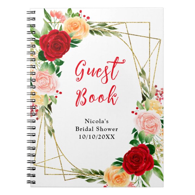 Cuaderno Red and Orange Roses Bridal Shower Guest Book (Frente)