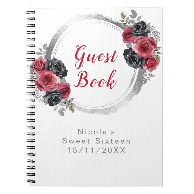Cuaderno Red and Silver Elegant Flowers Sweet Sixteen (Frente)