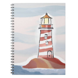 Cuaderno Red and White Lighthouse | Beachy Ocean Watercolor
