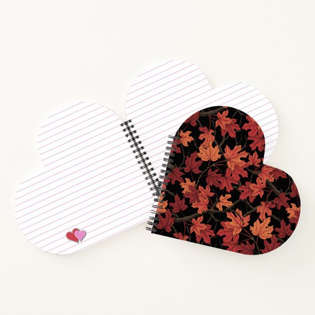 Cuaderno Red Autumn maple leaves on black (Interior)