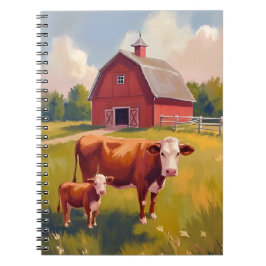 Cuaderno Red Barn Farm Animals Cow Painting